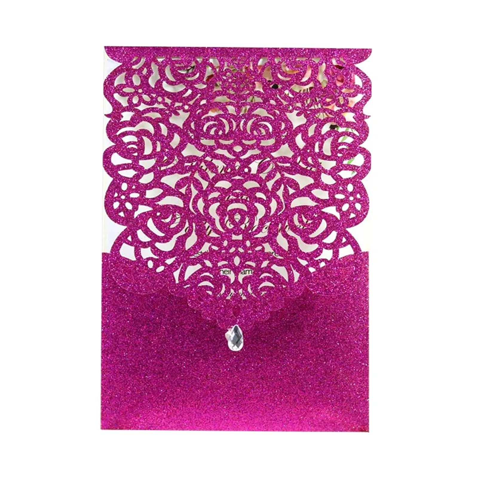 Hochzeitseinladung 25/50 Stück glitzerndes Papier, Hochzeitseinladungskarte, Spitze, Diamant-Tasche, Grußkarte, Druck, Geburtstag, Mariage, Party-Dekoration für Parteien(Only Purple Cover,25pcs)