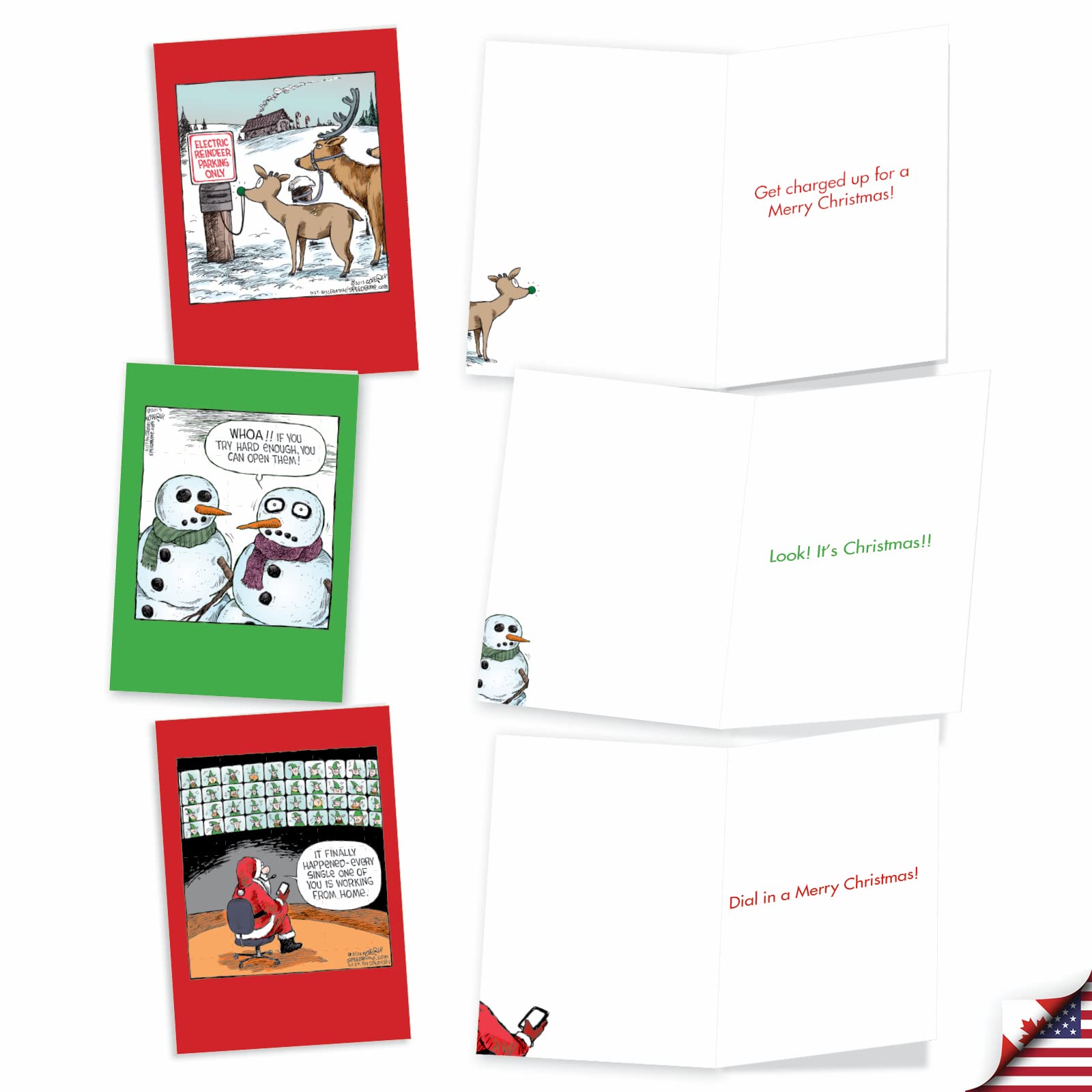 NobleWorks Funny Christmas Cards Assorted Box - 10 Different Designs With Envelopes