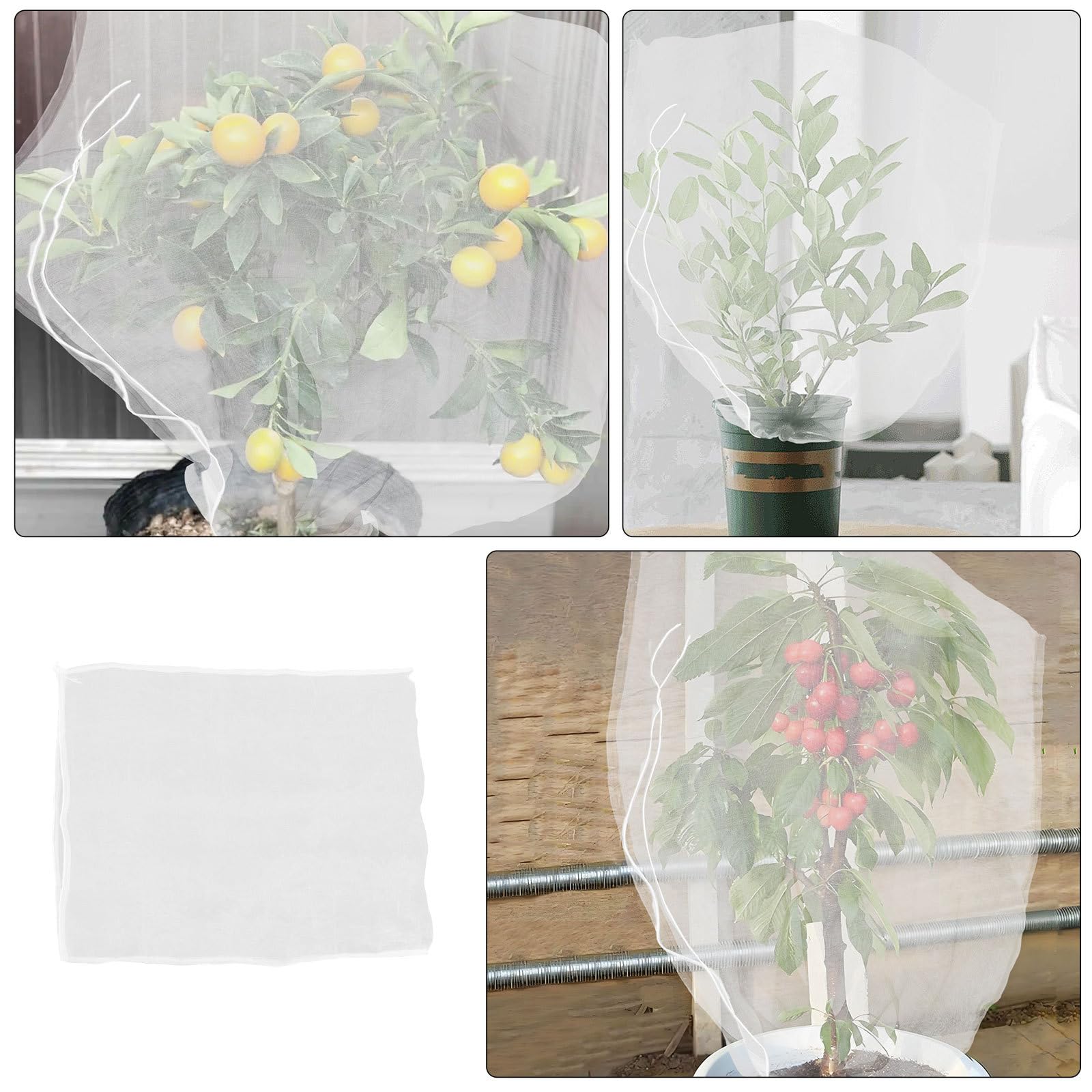 8 Piezas Red para Árboles Frutales de Nylon Blanco con Cordón | Cierre Doble con Cordón y Cremallera, para Jardinería y Huerto Permite Paso de Luz, Protección Vegetal