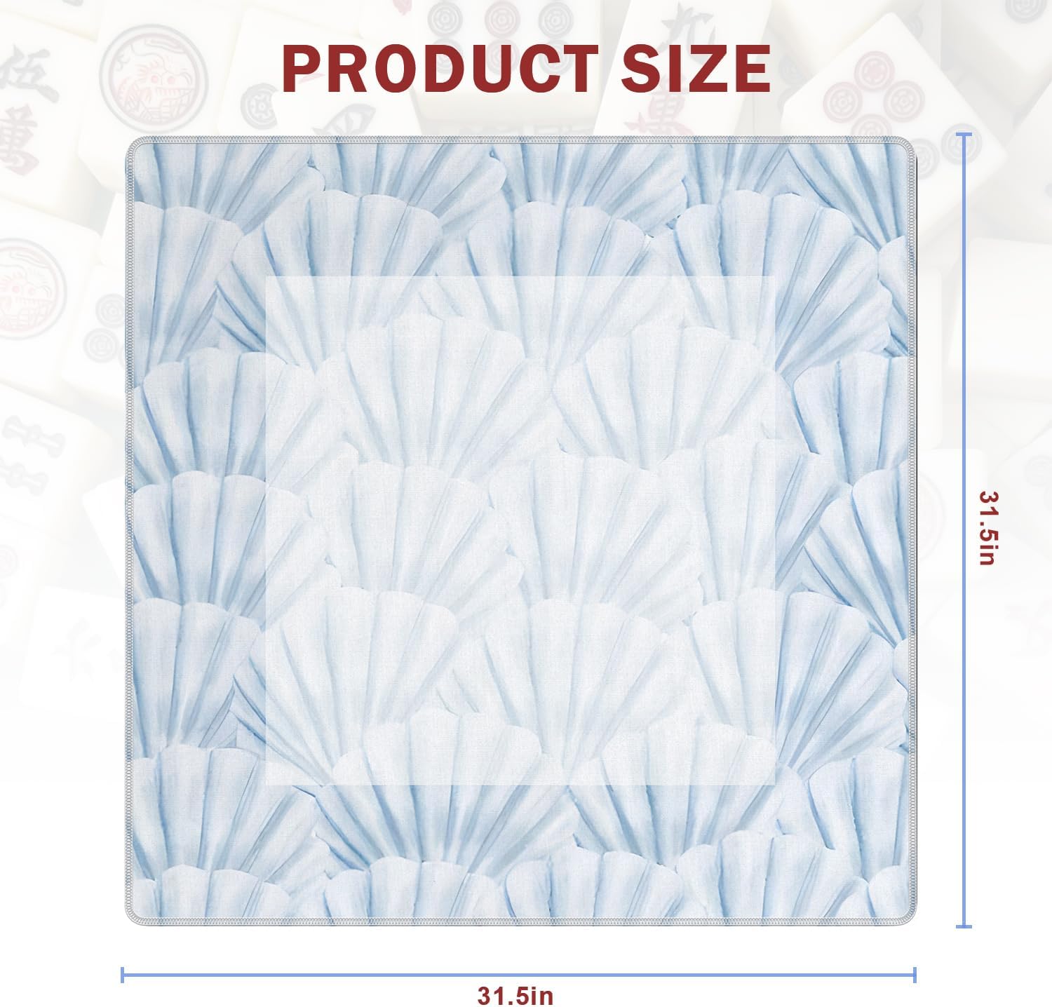 Blue Preppy Beach Seashell Coastal Mahjong Mat for Table 31.5 x 31.5 in, Pastel Blue Summer Beach Non-Slip Noise Reduction Game Table Cover for American Mahjong Card Board Tile Games