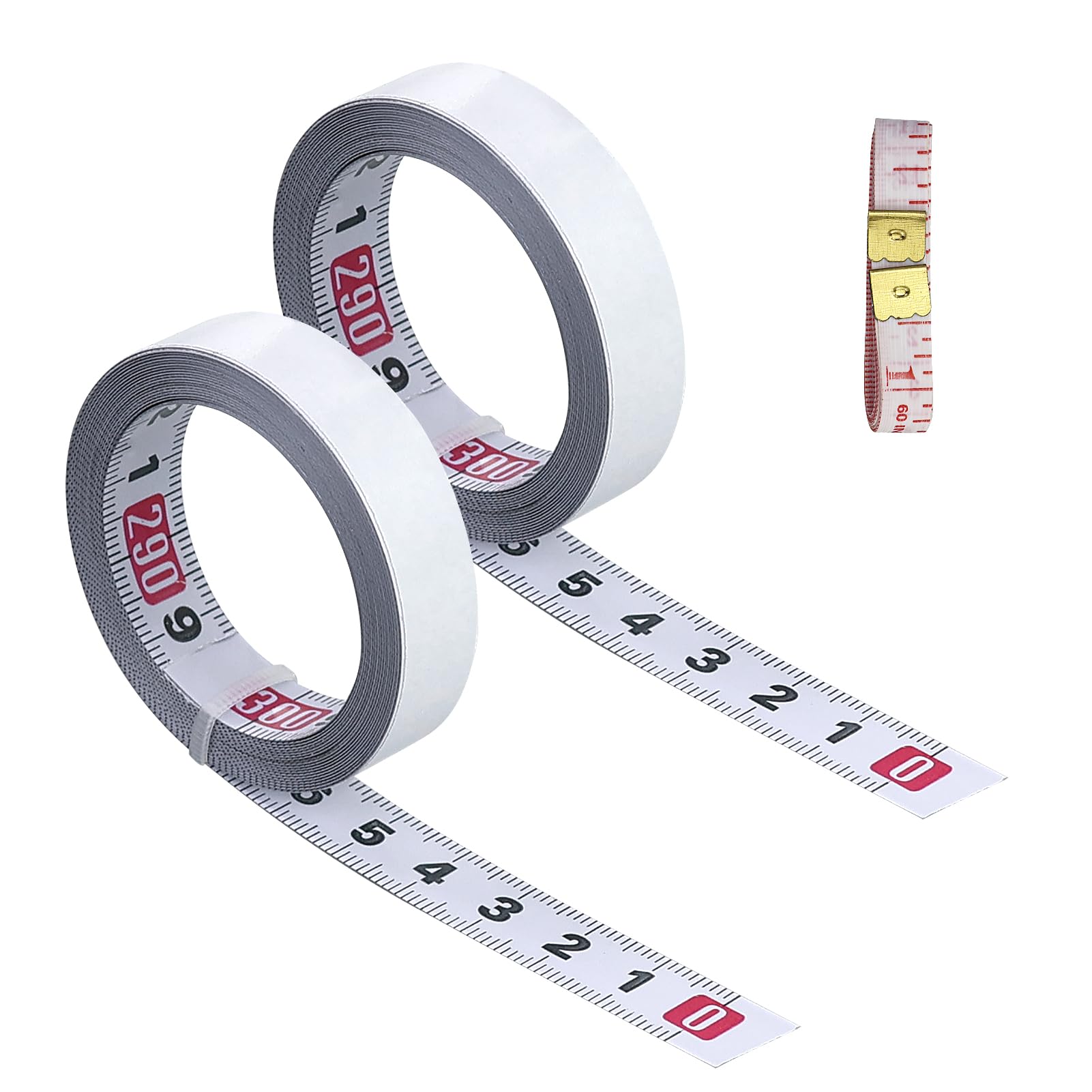 2 cintas métricas autoadhesivas, 3 m, cinta métrica blanca adhesiva, cinta métrica autoadhesiva para medir bancos de trabajo y objetos verticales.