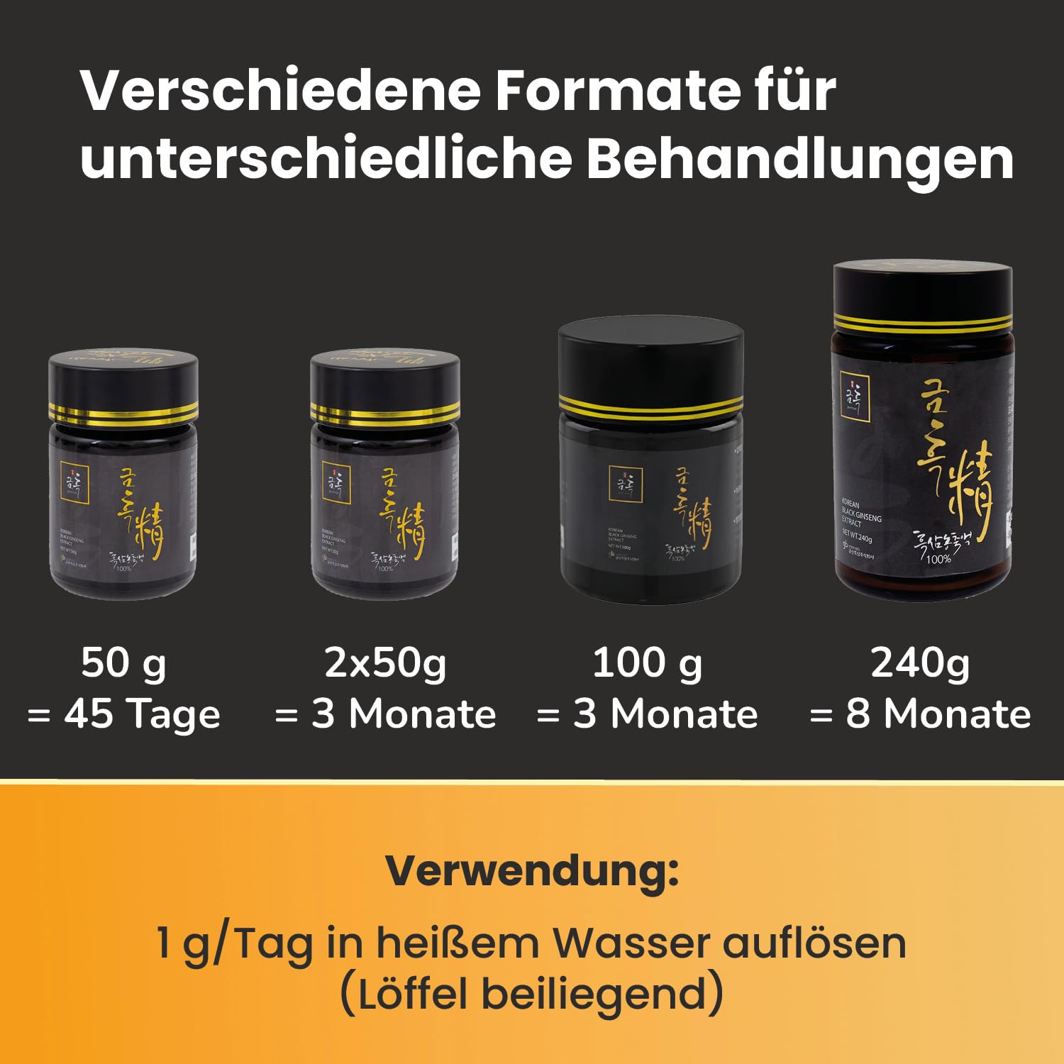 SAMSIDAE - Koreanischer Schwarzer Ginseng Extrakt, Erhöhte Ginsenoside, 80 mg/g Saponine, 4-6 Jahre Alte Wurzeln, Premium Qualität, 45-Tage-Vorrat, 50g
