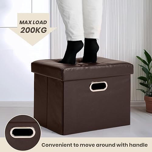 Miniatura 5 de COSYLAND - Reposapiés u otomano con almacenamiento plegable de piel, con agujero para agarrar, para habitación, tamaño pequeño, rectangular, 17 x 15