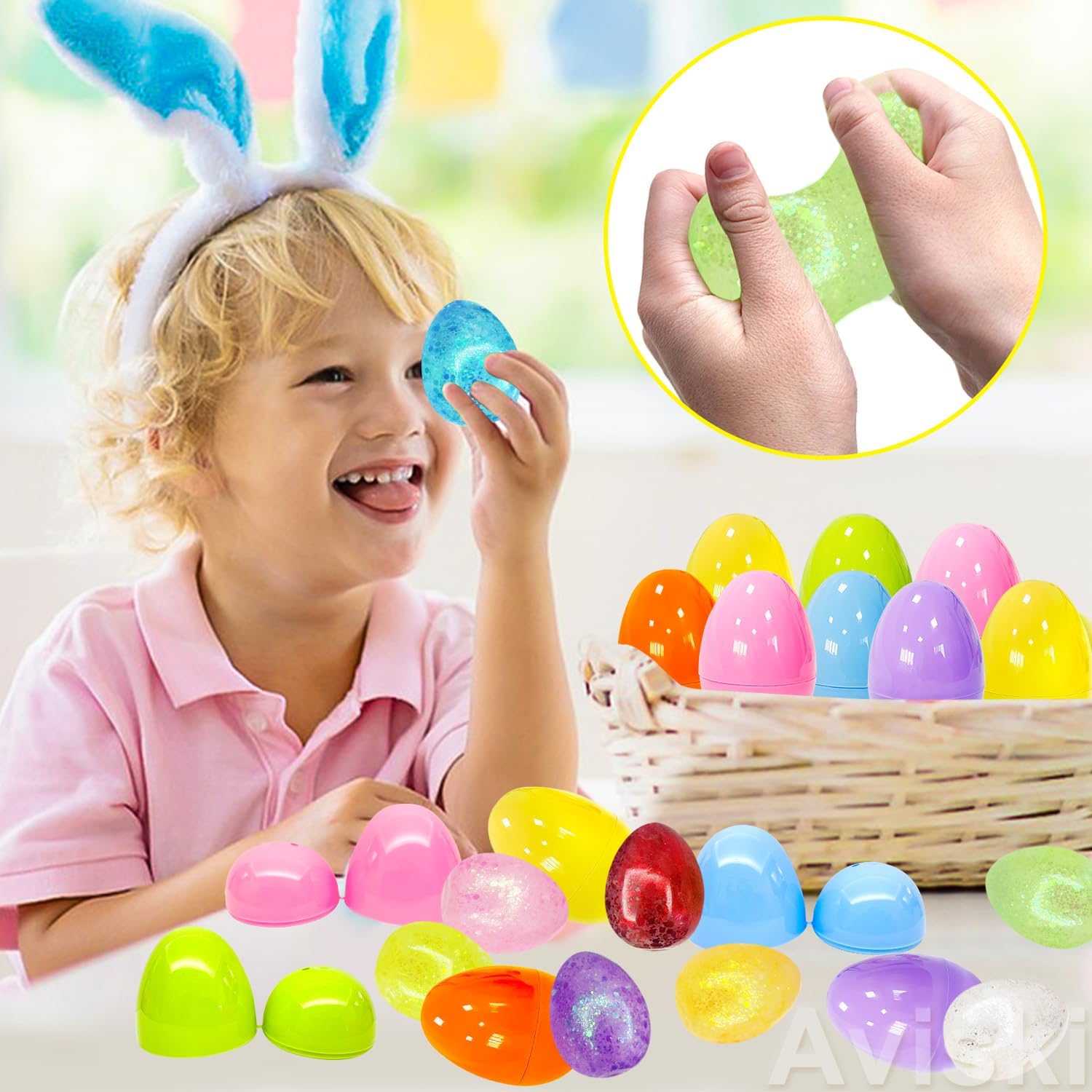 24 Pack Easter Eggs with Egg Shape Stree Ball Toys, Easter Basket Stuffers for Kids Toddlers, Squeeze Toys for Easter Party Favors, Easter Gifts for Kids, Filled Easter Egg with Toys Inside - Image 5