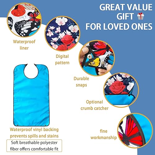 Miniatura 2 de Pafusen Paquete de 3 baberos para adultos para mujeres, baberos reutilizables para adultos para comer con atrapador de migas opcional, protector de