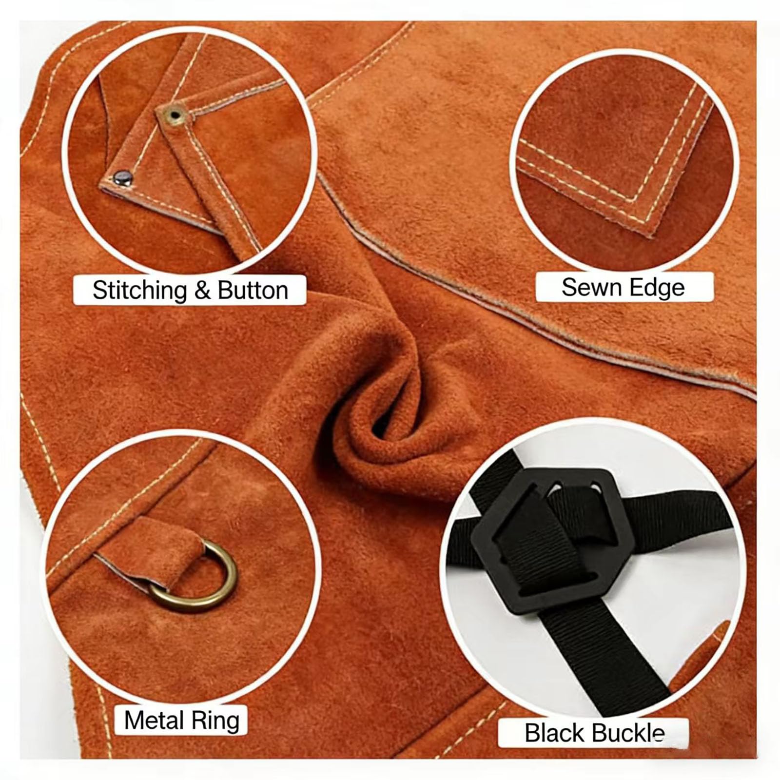 Grembiule da Saldatura Lungo 98cm - Pelle Scamosciata Doppia Faccia con 6 Tasche per Attrezzi, Resistente al Calore per Officina, Fucina, Giardino & Grigliata - Uomini & Donne