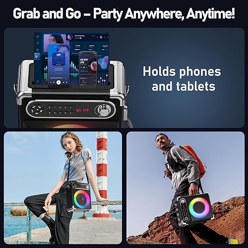 Miniatura 8 de Máquina de karaoke con 2 micrófonos inalámbricos, woofer mejorado de 6.5 pulgadas y tweeter de 2 pulgadas altavoz de karaoke portátil Bluetooth 5.3,