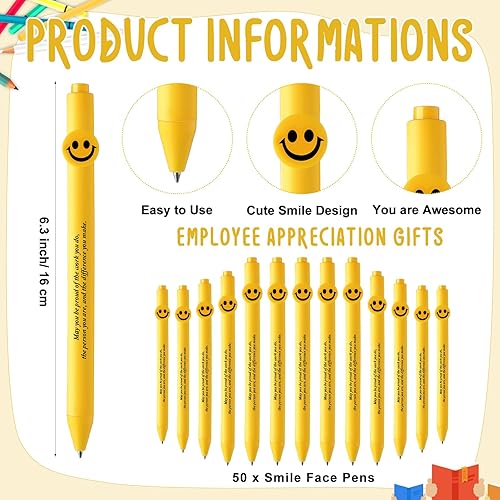 Vista 48 de Fuutreo 50 unidades de regalos de agradecimiento a los empleados, bolígrafos inspiradores, citas motivacionales, bolígrafos con cara sonriente