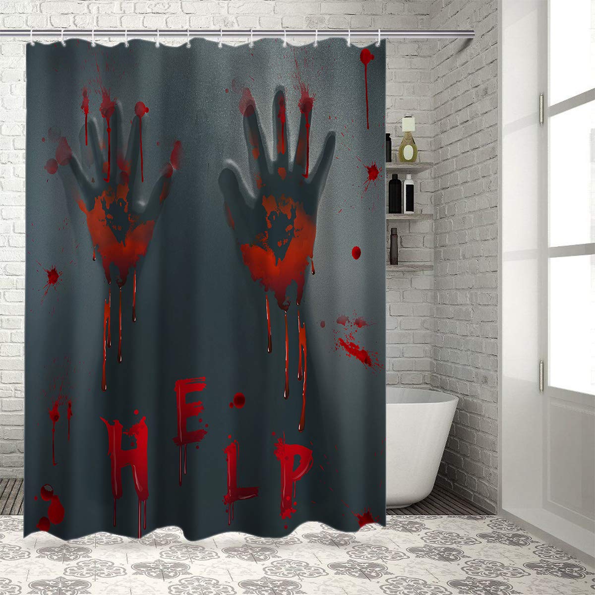 Halloween Duschvorhang-Set – Gruselige Badezimmer-Deko Mit Blutigen Händen & Geistern
