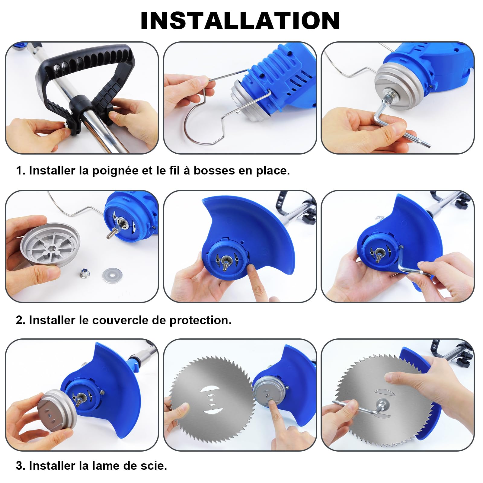 Débroussailleuse sans Fil pour Le Jardin - Débroussailleuse électrique avec 10 Lames en métal, 2 Batteries 21V 1500mAh et Chargeur Rapide pour la pelouse et Le Jardin Bleu (2 Piles)
