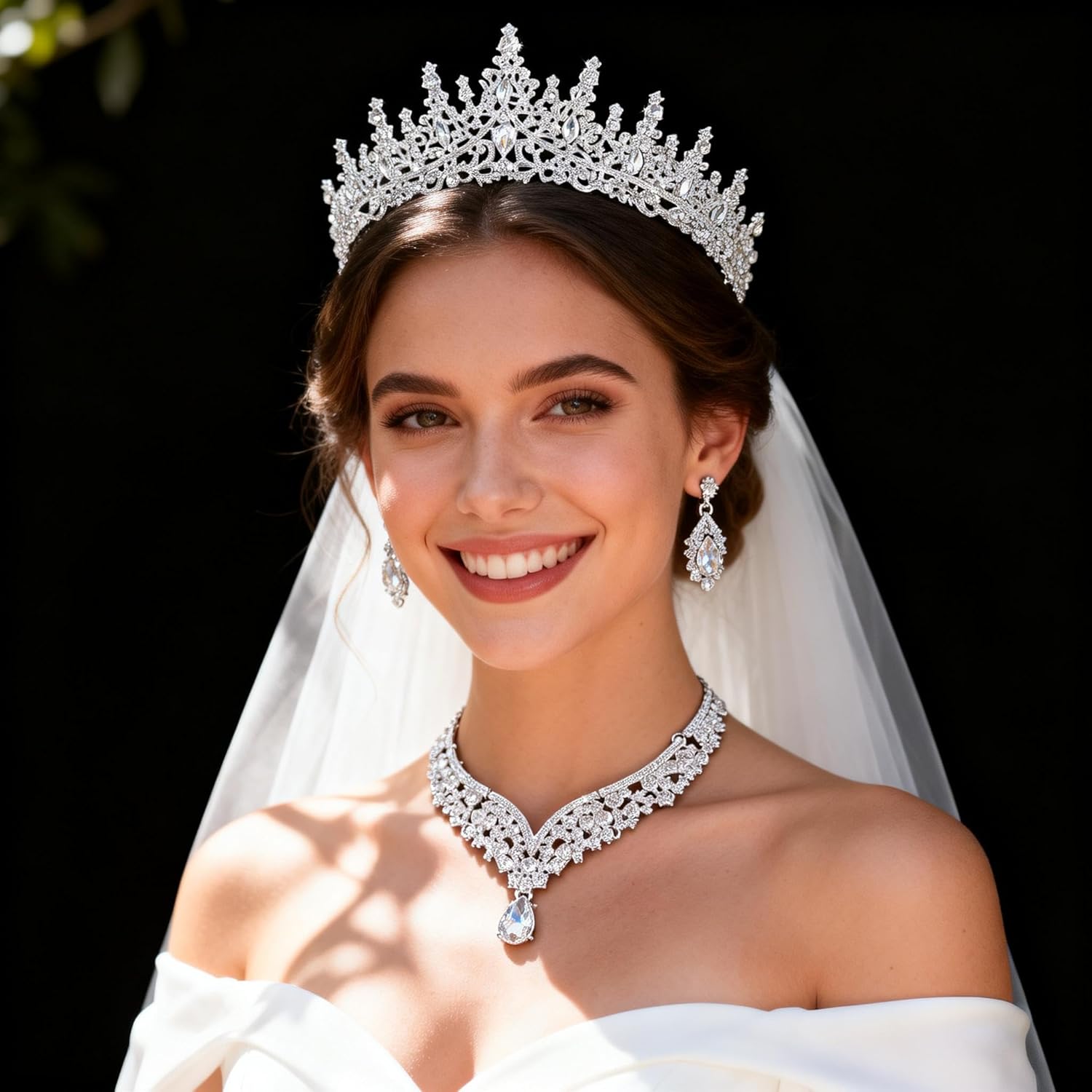 Tiaras Crowns for Women,Necklace Earrings Crystal Bridal Jewelry Set For Wedding Birthday Prom Party Cosplay.