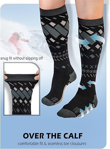 Miniatura 4 de OutdoorMaster Calcetines de esquí unisex, calcetines de esquí y snowboard para hombres y mujeres con diseño sobre la pantorrillapuño antideslizante