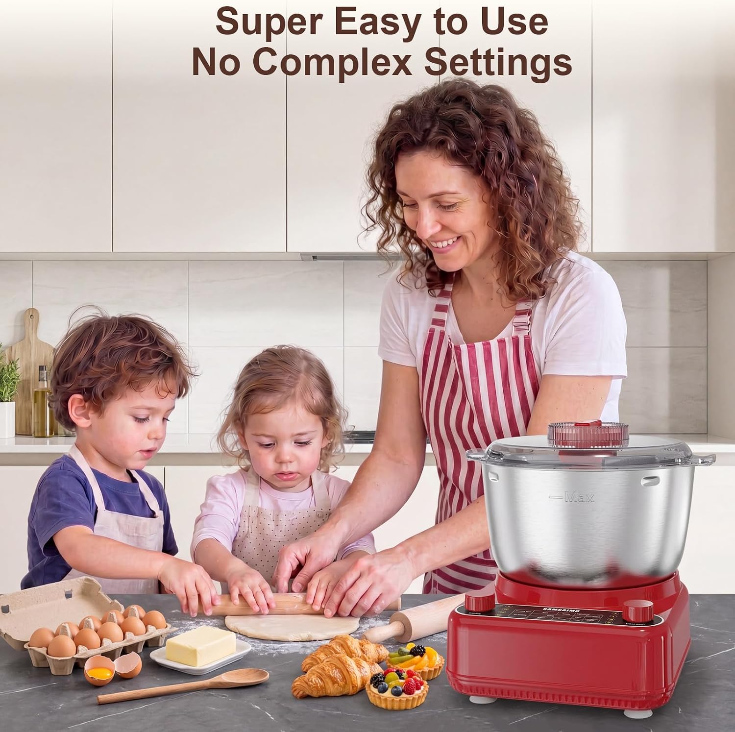 Electric Dough Maker with Ferment Function, 6.5QT Stand Dough Mixer, Dough Kneading Machine with 304 Stainless Steel Bowl, Removable Lid & Knob Control, Ideal for Bread, Pizza, Pasta - Empire Red