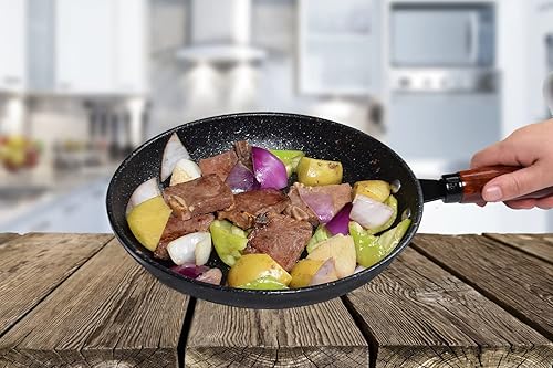 Miniatura 6 de Buecmue Nonstick Frying Pan Skillet with Glass Lid, Non Stick Granite Fry Pan, Egg Pan Omelet Pans, Stone Cookware Chef's Pan, PFOA Free (9.5inch)