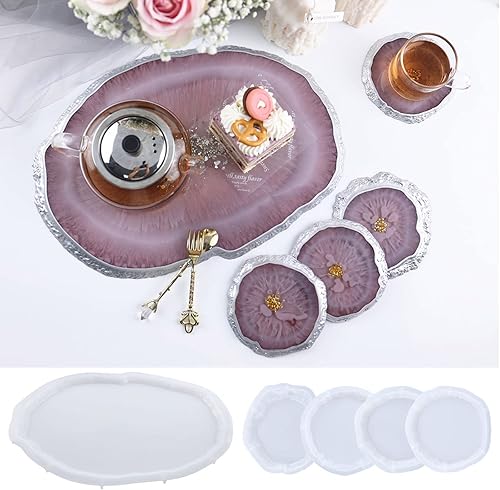 Miniatura 9 de Moldes de resina para posavasos de silicona, geoda de ágata para alfombrillas de resina epoxi, decoración del hogar (4)