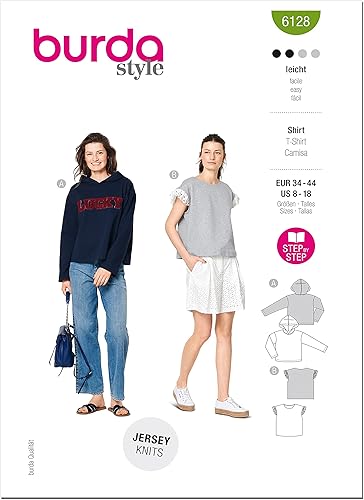 Burda Style Misses' - Sudadera con capucha o sin mangas, código 6128, kit de patrón de costura, tallas 8-18, multicolor