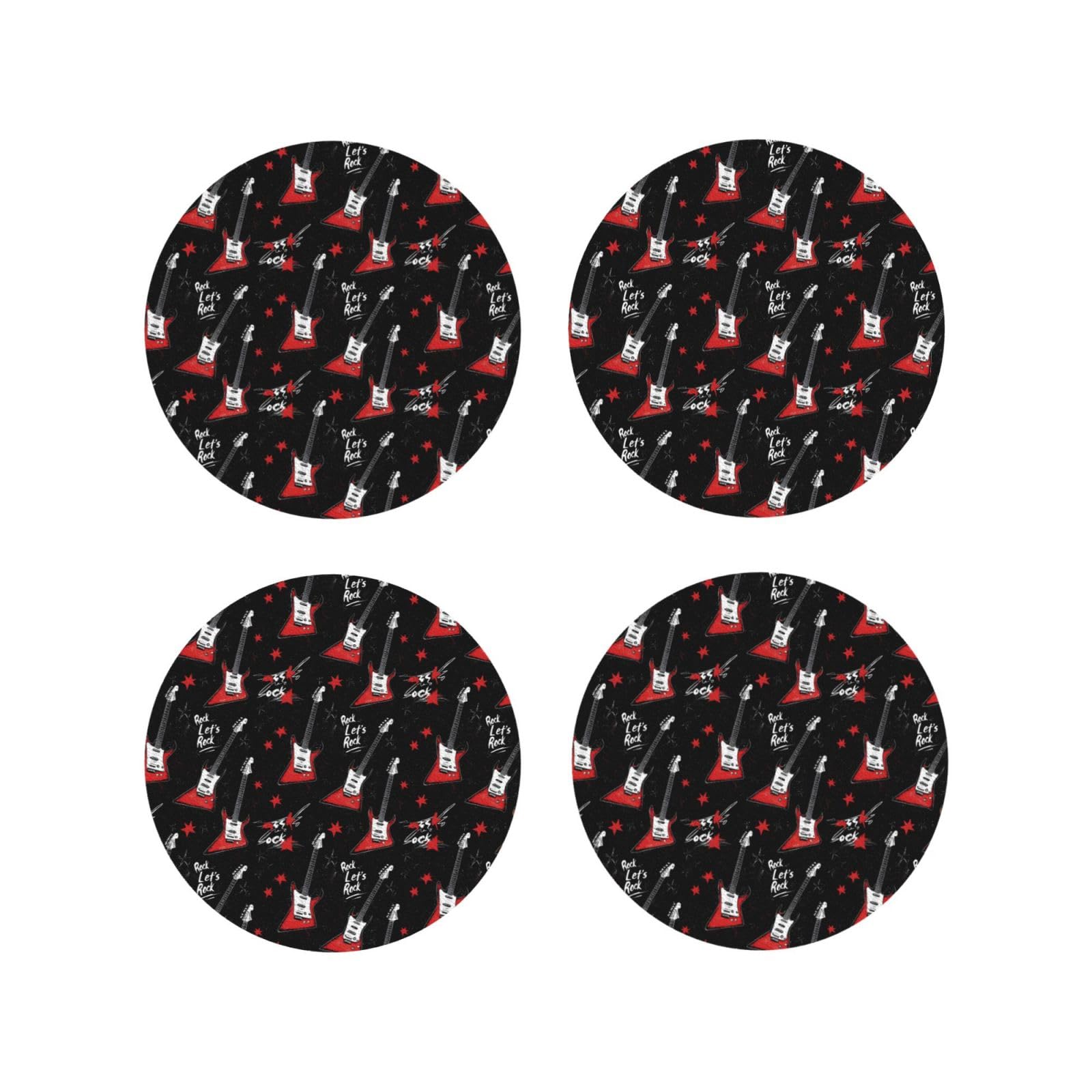 Smazdfxx Women's As Pic Leather Coasters Set Of 4 - Rock Guitar Red Print Lightweight Drink Coasters For Desk