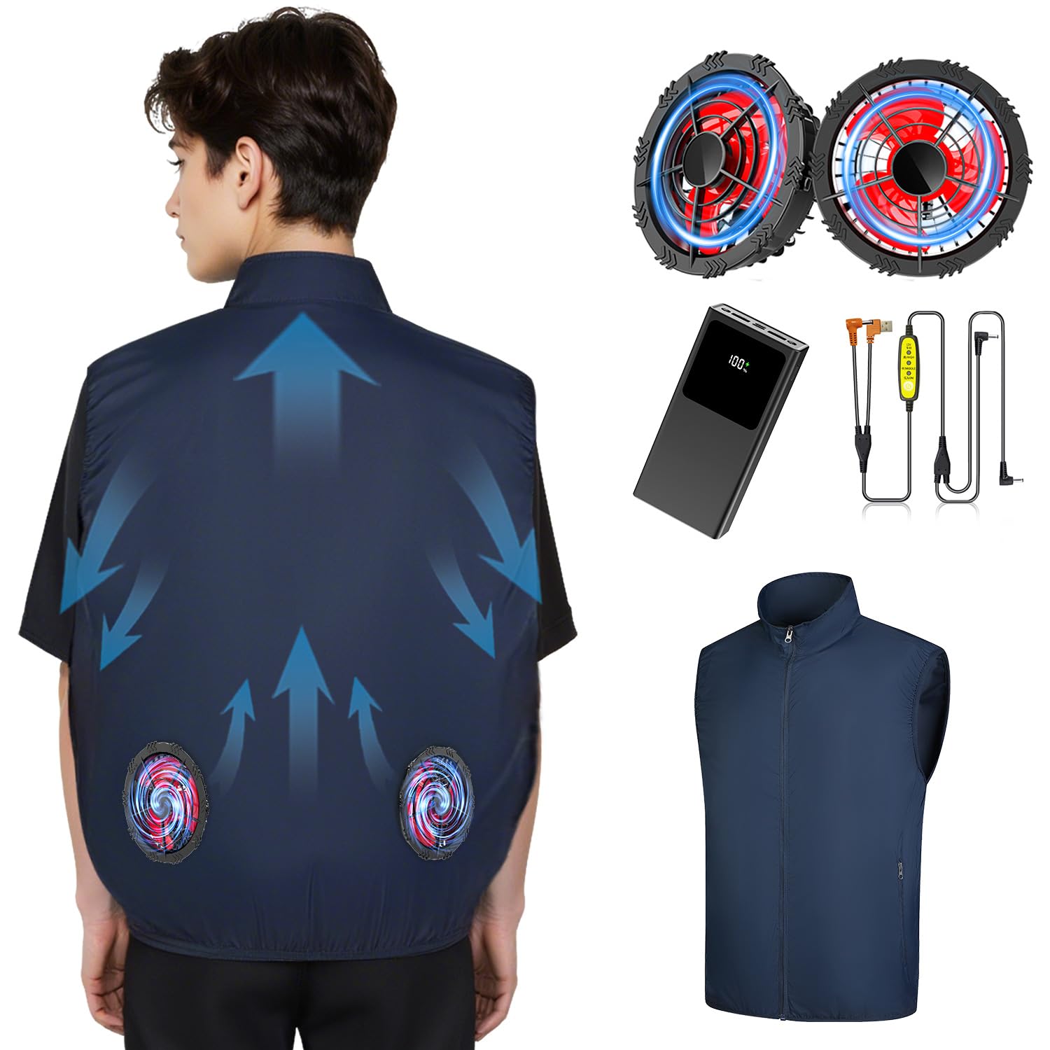 THEKUKU Cooling Vest with 20000mah Battery Pack 2 Fans included, 12V Air Conditioning Vest, Cooling Workwear For Hot Summer (XXL)