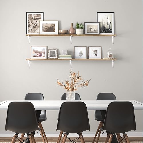 Miniatura 7 de Wallniture Arras - Estantes flotantes de madera de 60 pulgadas de largo para sala de estar, estantes de pared para dormitorio, soportes de metal