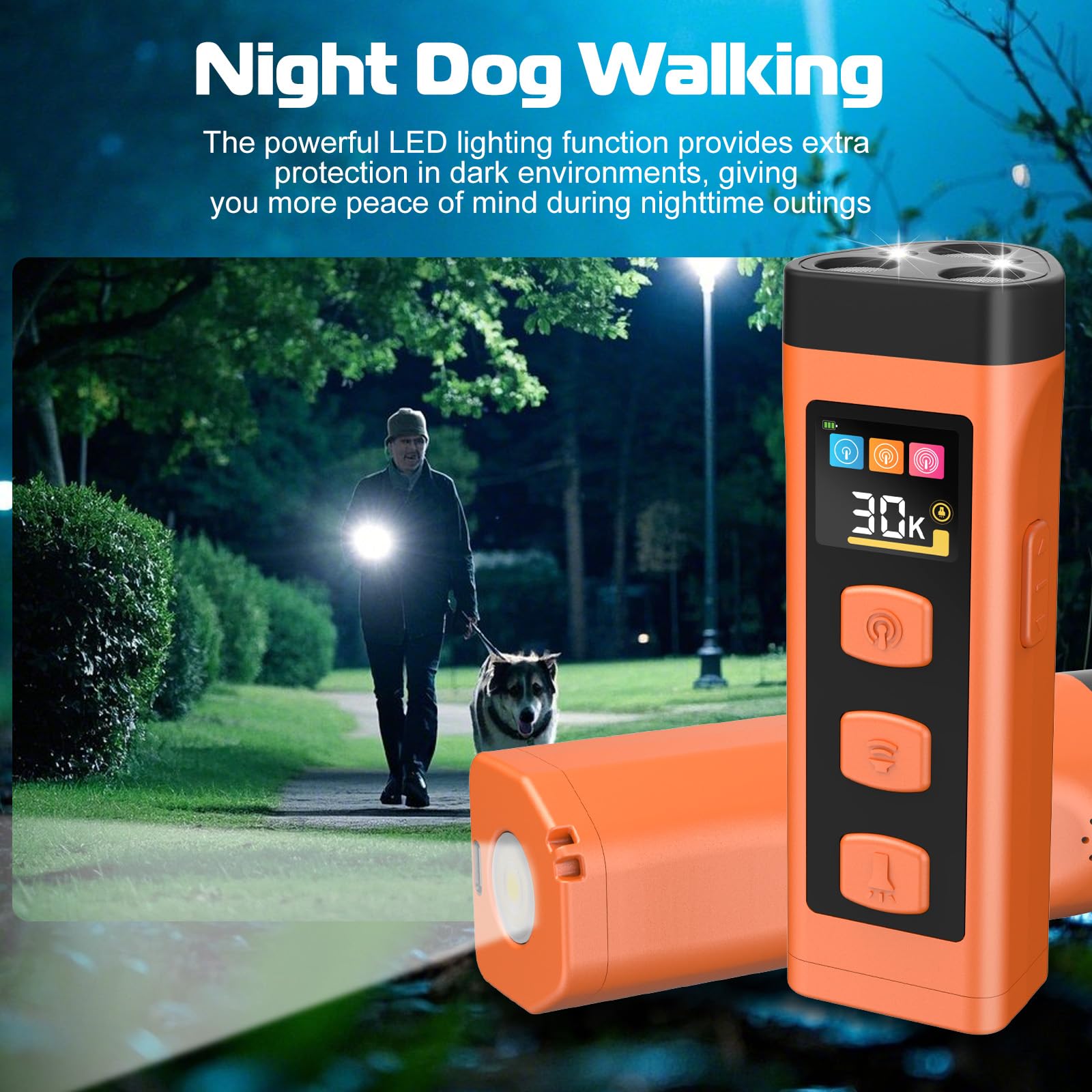 Juego de 2 dispositivos antiladridos para perros con pantalla a color, recargable, 2000 mAh, con 4 ajustes de frecuencia (25/30/40/55 kHz), alcance de 20 m, seguro y eficaz para su uso en