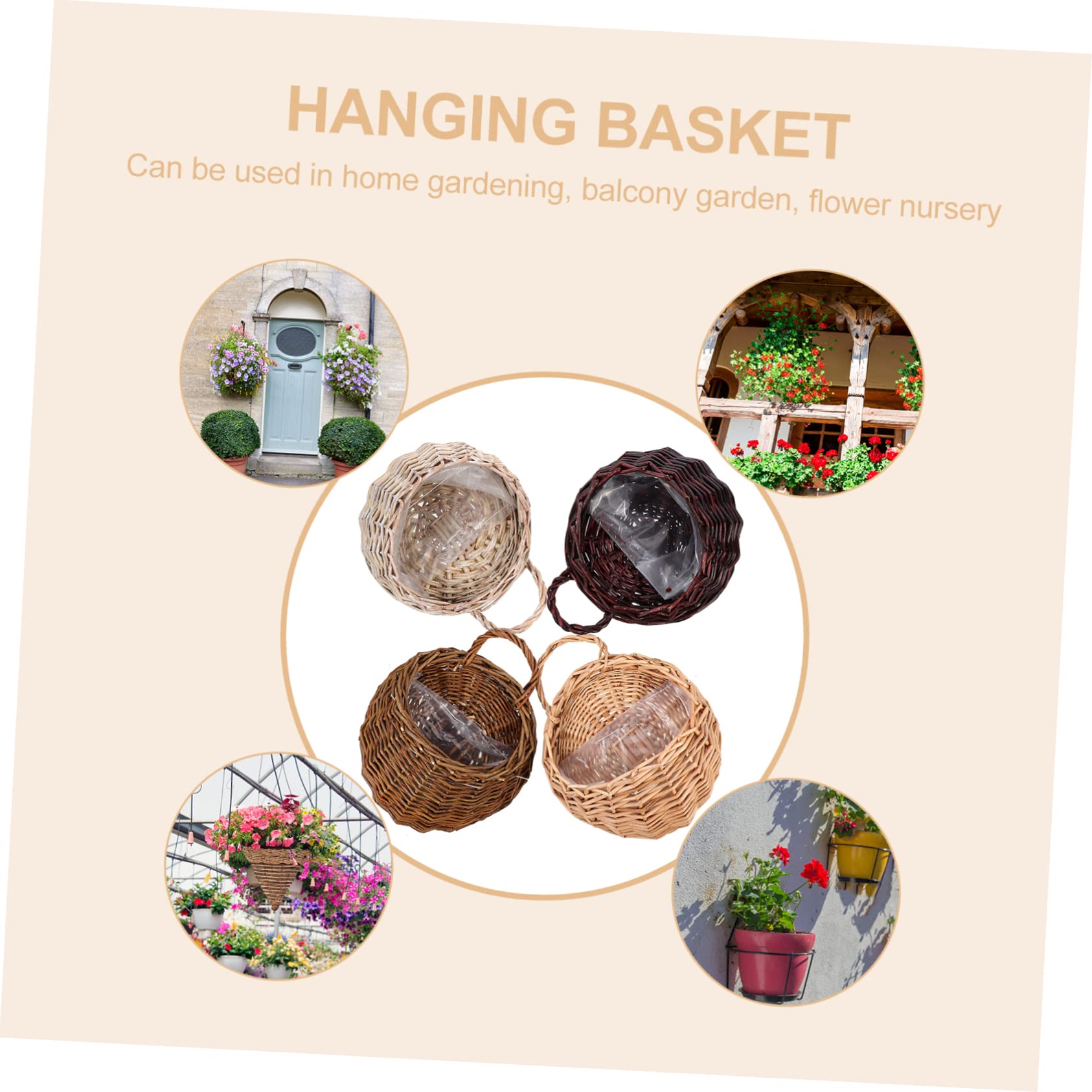 Panier Mural Suspendu en Osier Tressé, Lot de 4, Rangement Fruits Légumes
