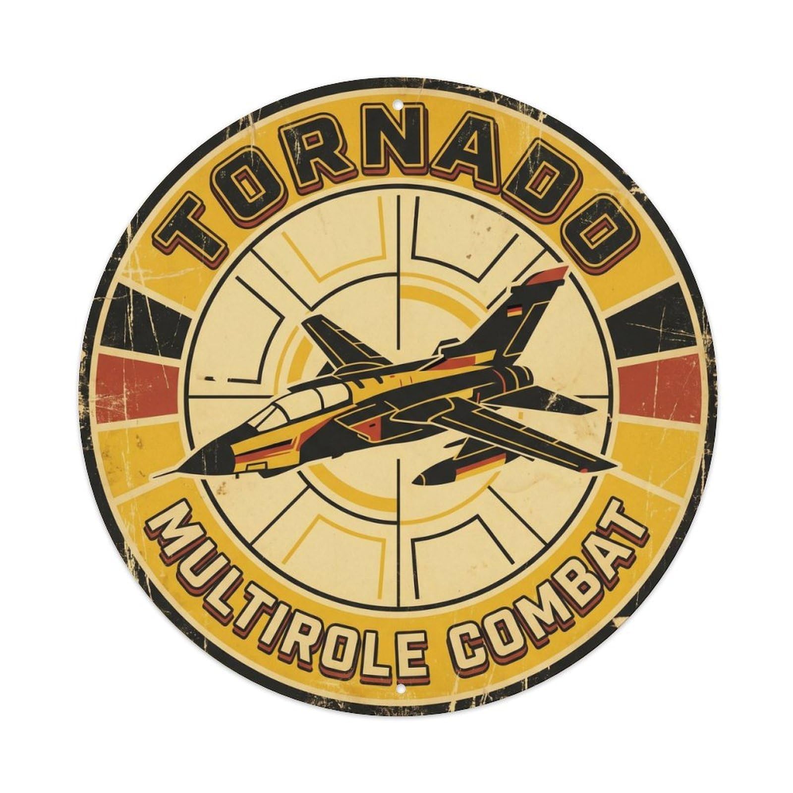 Tornado Multirole Strike Fighter Jet Cold War Sweep Metal Tin Sign Plaque Wall Decor for Cafe, Man Cave, Club Bar, Office, Home Garden Round Metal Poster 8x8Inch
