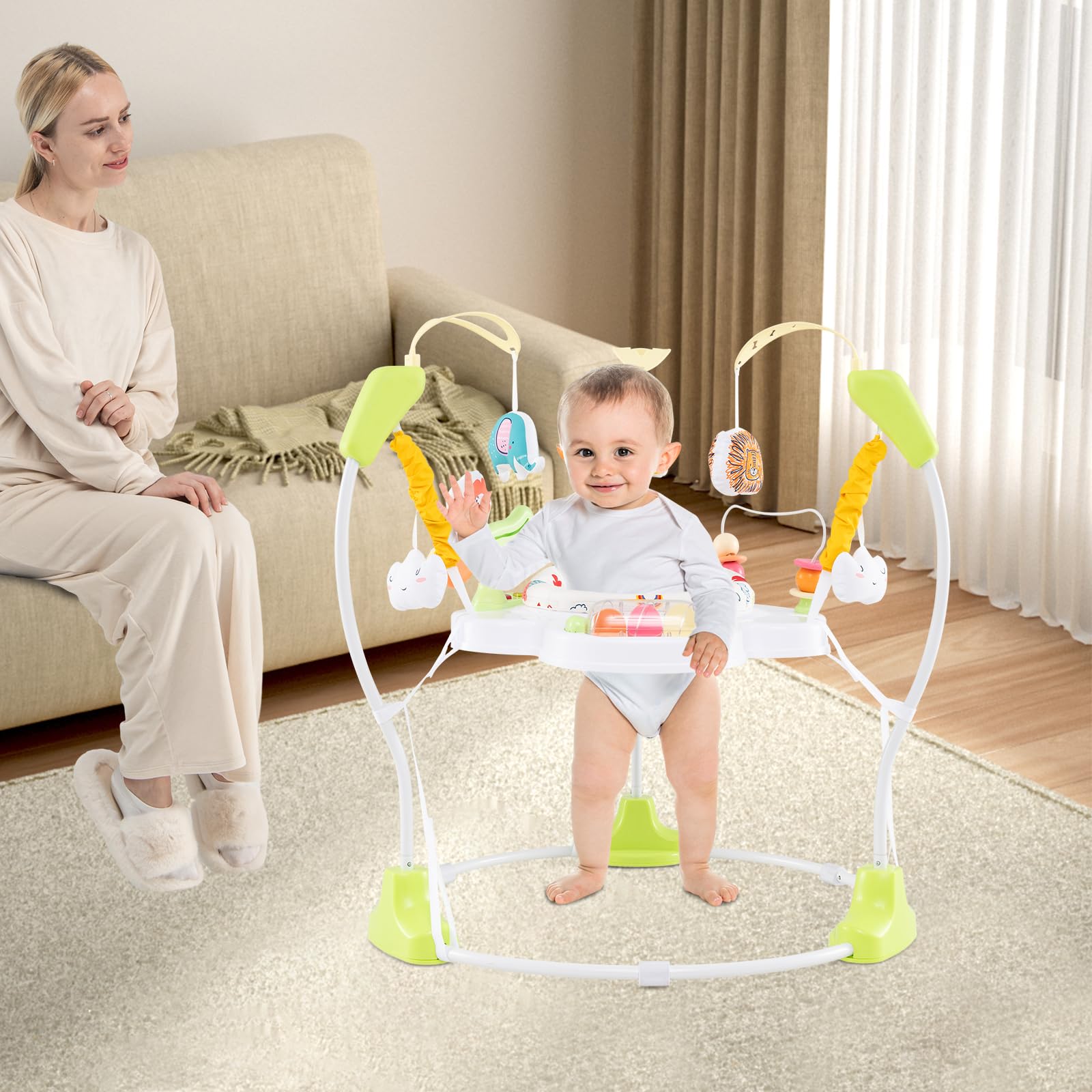 Centro Attività 3 in 1 Convertibile RELAX4LIFE per Bambini 6+ Mesi con Piattino Rimbalzante e Girevole 360° (GIALLO)