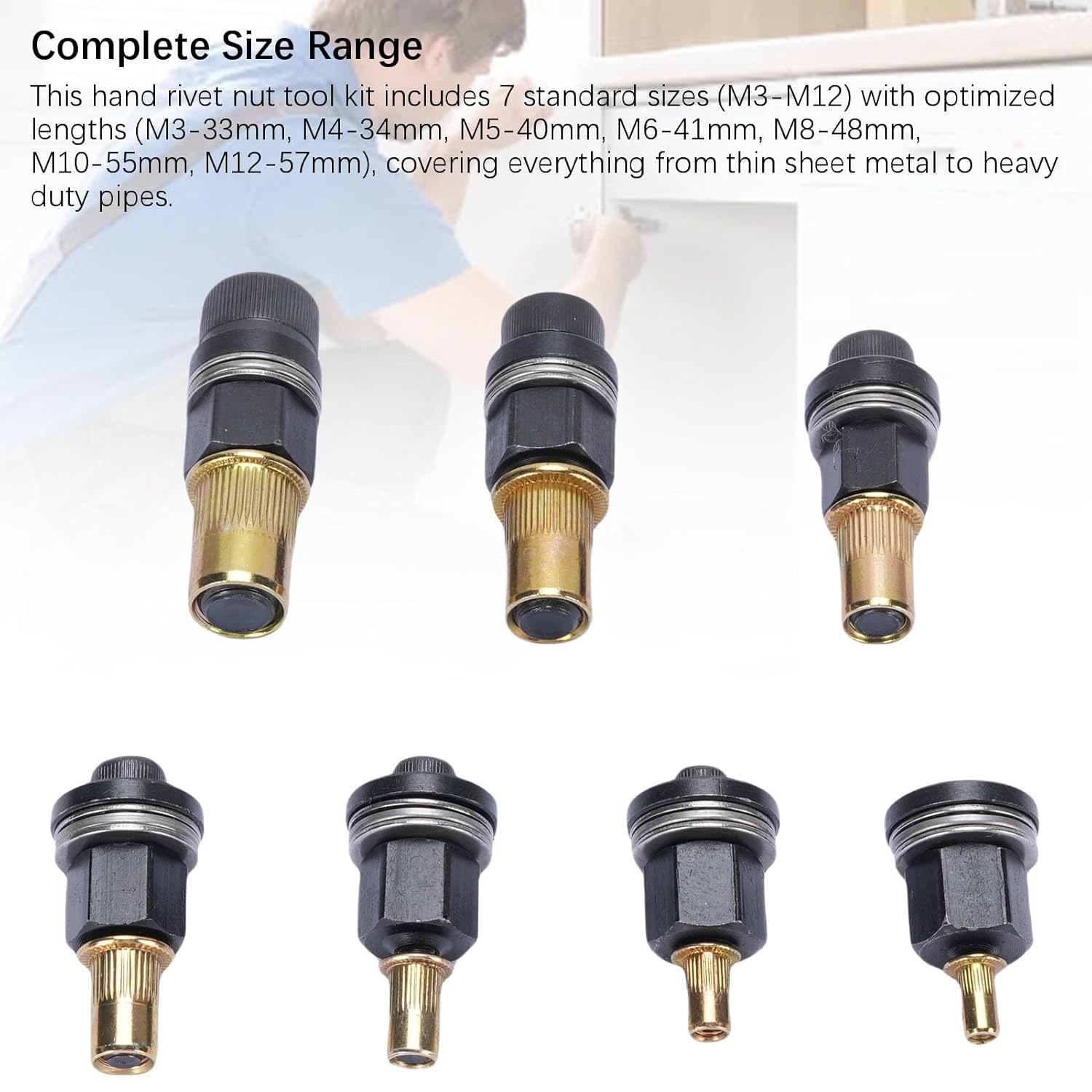Rivet Nut Tool, M1 2 M10 M8 M6 M5 M4 M3 Multifunctional Kit, Manual and Drill Powered Operation, for Various Applications