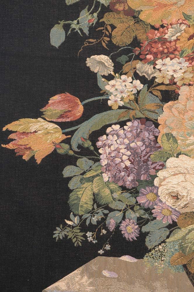 Elegant Floral Masterpiece Black European Tapestry - 58 in. x 58 in. Cotton/Viscose/Polyester/Mercurise by Jan Brueghel de Velours