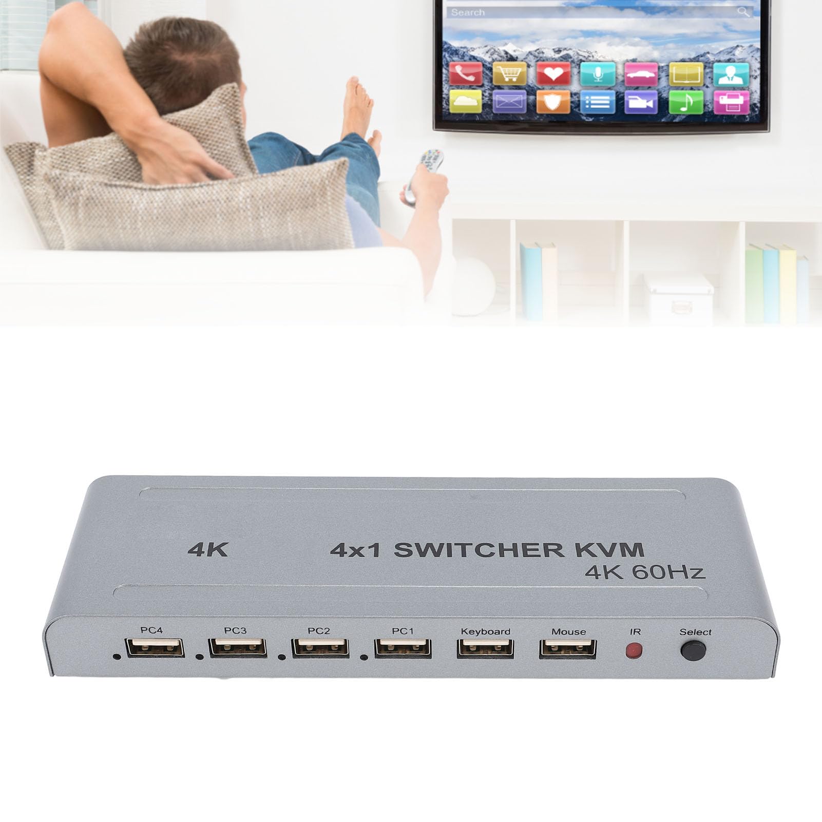 HDMI 4 in 1 Uscita 4K 60 Hz, Splitter HDMI Senza Interruzioni con Telecomando, Selettore Switcher HDMI a 4 Porte, USB 2.0, Supporto per DTS HD, per TrueHD, per DTS, (Spina