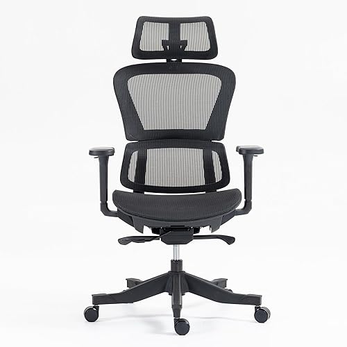 Miniatura 4 de Silla de oficina ergonómica, silla de escritorio de respaldo alto con reposacabezas, silla de escritorio de malla con reposabrazos y soporte lumbar