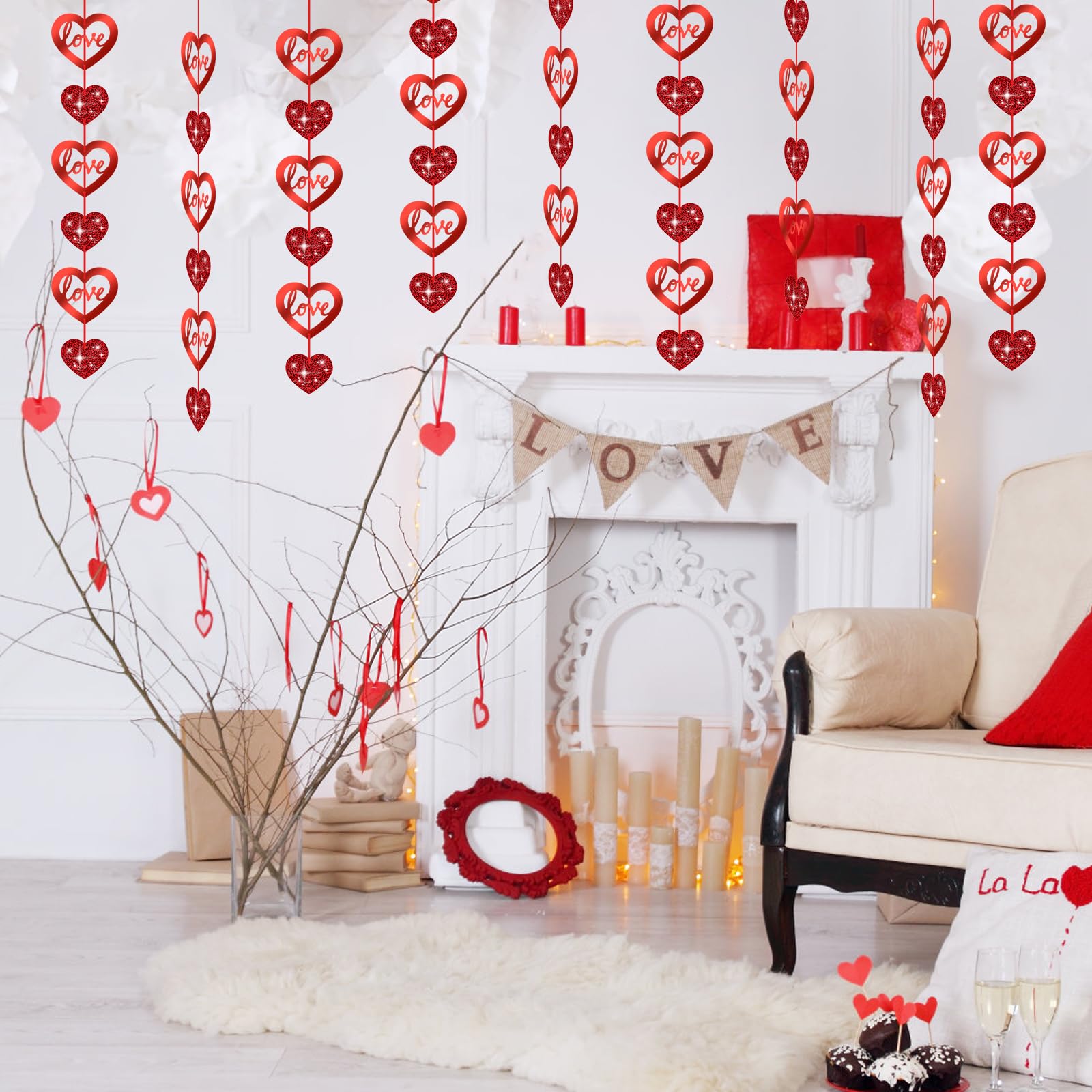 12-teilige Herzgirlande In Rot – Valentinstagsdeko Für Hochzeit, Party & Junggesellinnenabschied