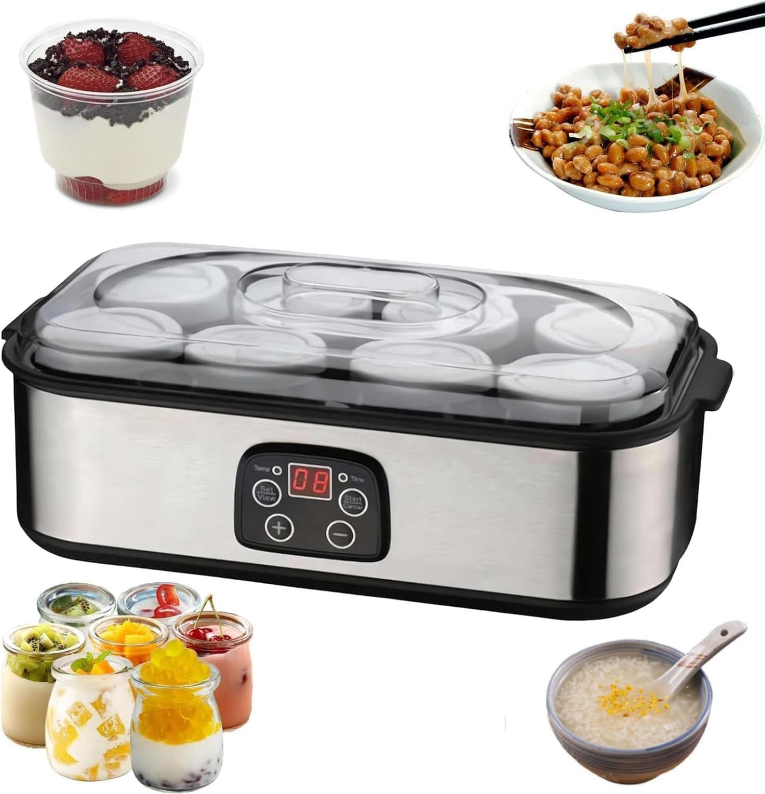 Yogurtera Probiótica con 8 Tarros De Yogur, Yogurtera De 1400 Ml con Control De Temperatura Ajustable, Control De Temporizador Cocina Yogurtera Casera Multifunción