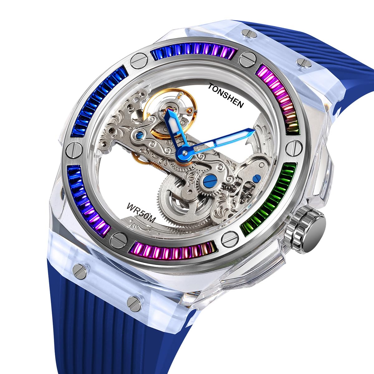 TONSHEN Fashion Acero Inoxidable Relojes da Unisex Analógico Automático Maquinaria Impermeable Reloj de Pulsera Goma Correa Hombres y Mujeres