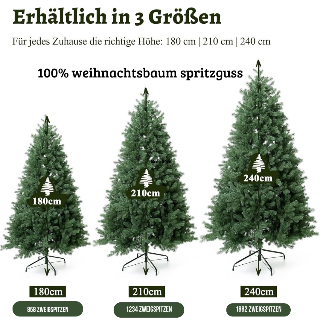 EVGN Sapin de Noël Artificiel de qualité supérieure - 180 cm - 100% Moulage par Injection - Branches en polyéthylène (réaliste et Dense) - Aspect réaliste - Aspect réaliste - sans éclairage