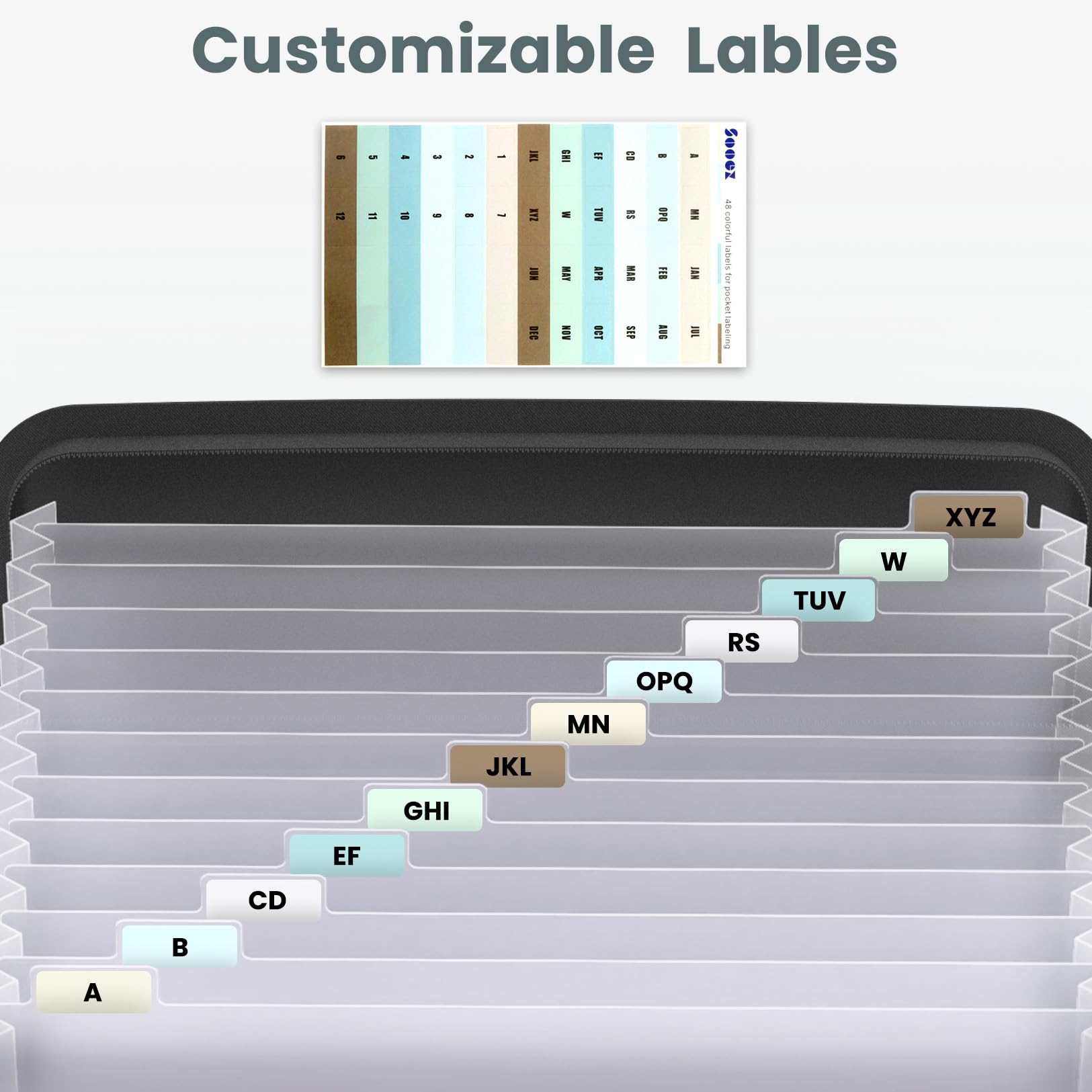 Sooez Organizador de archivos de acordeón resistente con asa, carpeta de archivos expandible de 13 bolsillos, organizador de documentos importante para facturas de papel, recibos de impuestos,