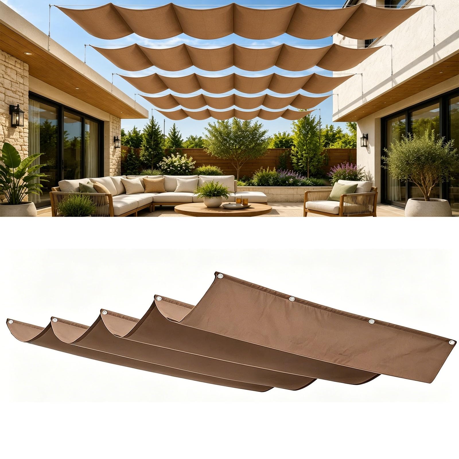 Voile d'ombrage rétractable contre la chaleur du jardin en toile PES brune