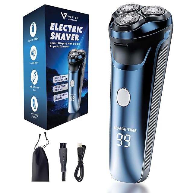 Smart 2-in-1 Electric Rotary Shaver for Men with 4D Floating Heads Pop-Up Trimmer - USB Rechargeable Wet Dry