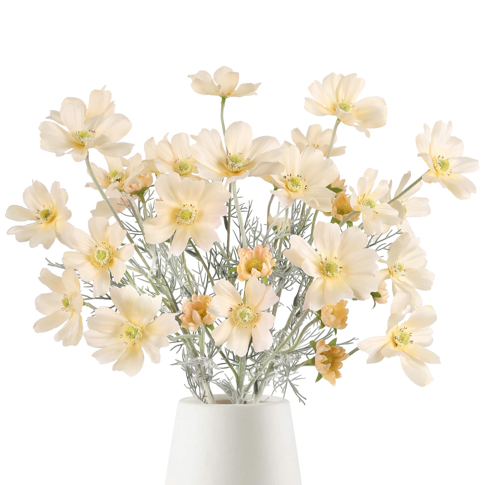 Cosmos Silk Flowers,6PCS Daisy Flowers Artificial 24'' Artificial Wildflower Fake Flowers with Stems for Wedding Party Kitchens Home Decoration(Light Champagne)