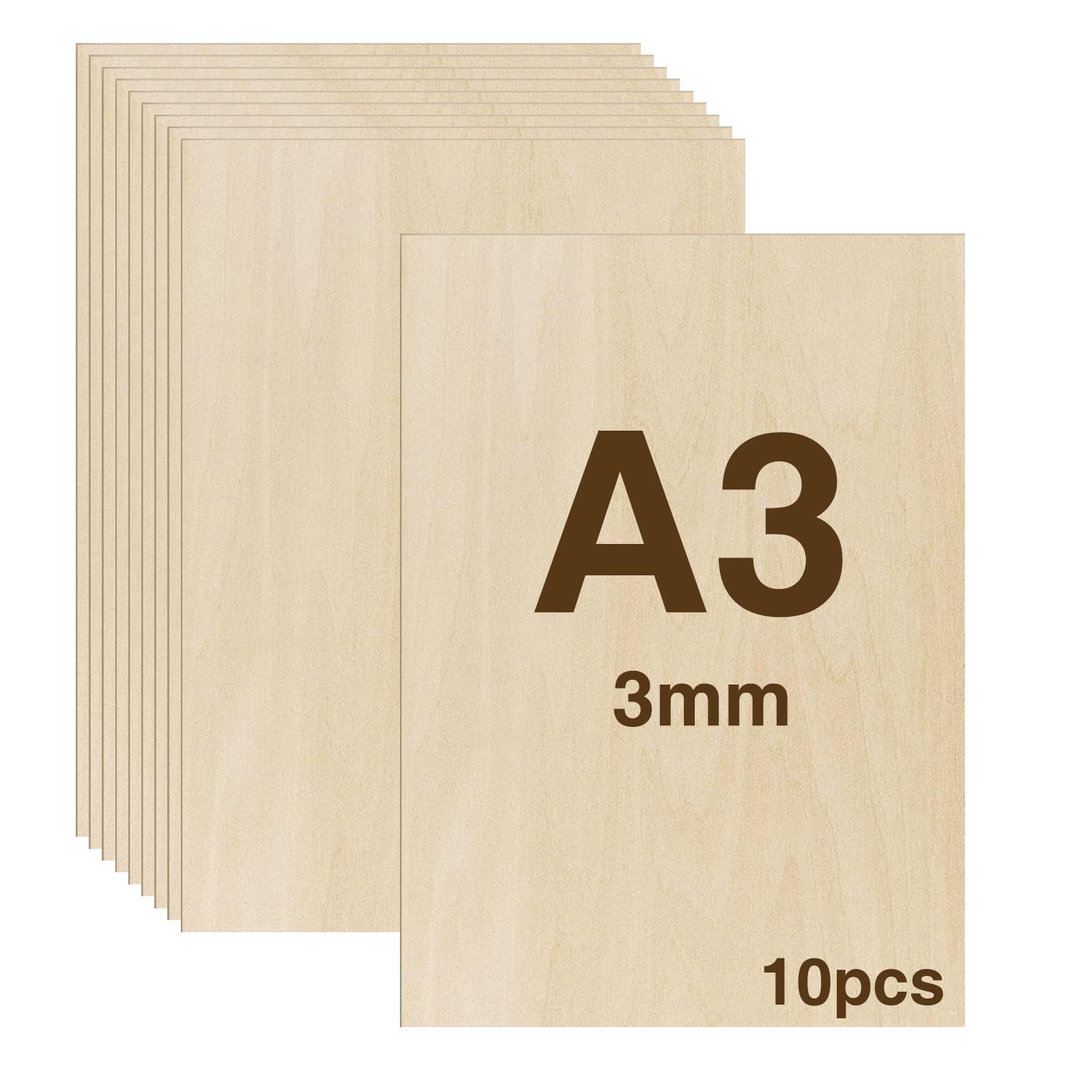 WISYOK 10pcs Sperrholz 3mm, Sperrholaplatte A3, Holz Platten, Holzplatten zum Basteln, Holzplatt für DIY Holzarbeiten, Laserbearbeitung, Brandmalerei, Modellbau, Geschenke, Deko, Gemälde -420x300*3mm
