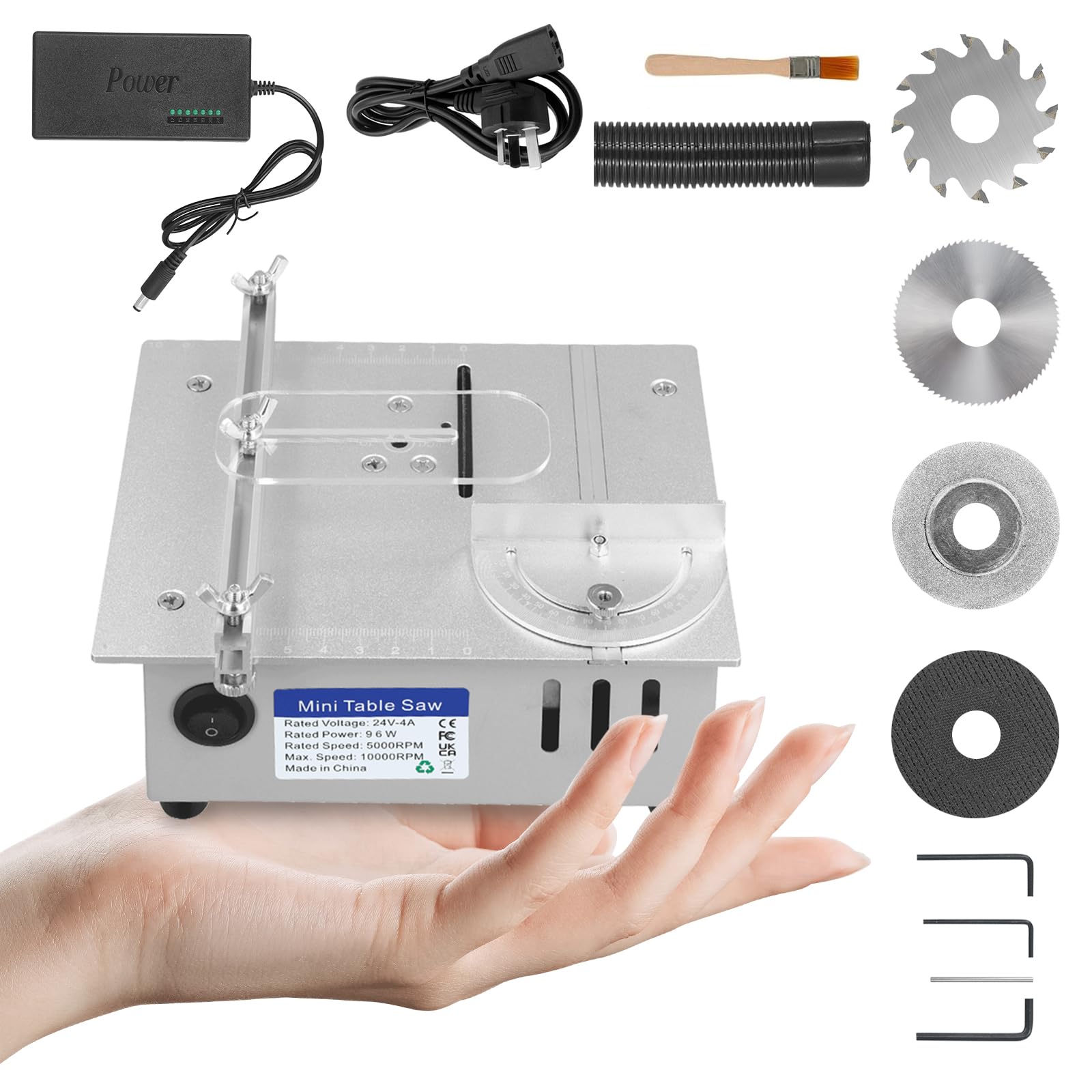 QCXWCJWD Mini scie circulaire multifonction 96 W 4 lames 7 vitesses réglables design compact bricolage maquettes petits ateliers