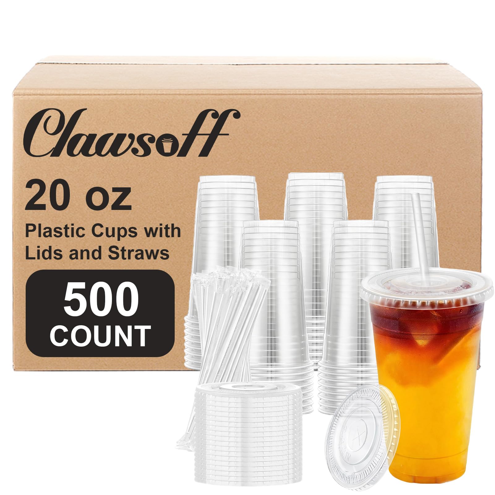 Clawsoff 100 Pack 20 oz Disposable Clear Plastic Cups with Lids and Straws — Amazon image 10