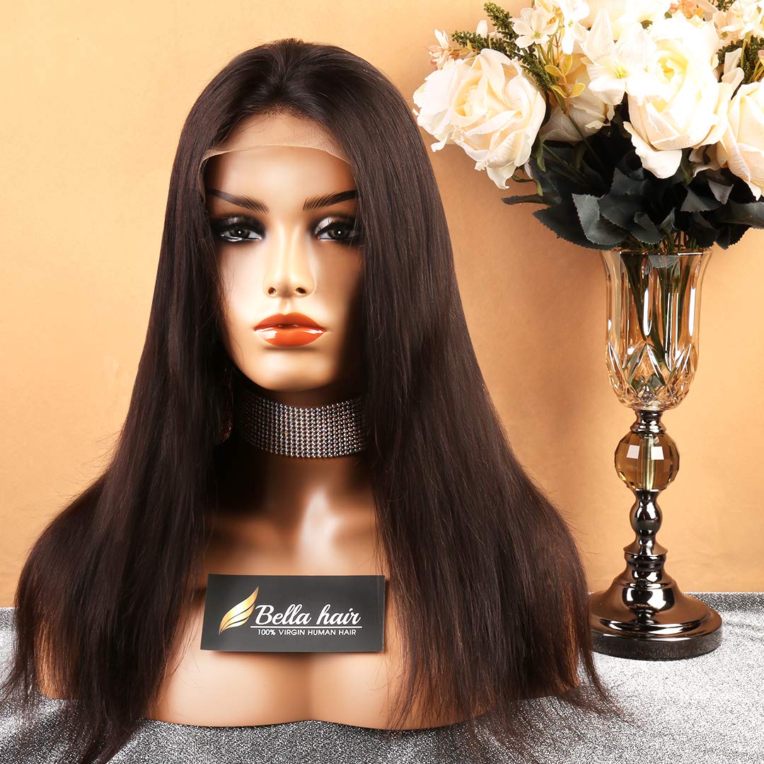 Bella Hair 150% Density Straight Full Lace Human Hair Wigs Pre Plucked Natural Hairline and Bleached Knots Remy Virgin Human Lace Wig with Baby Hair for Black Women (18inch)