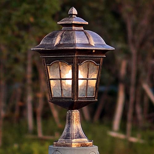 MJWDP - Lámpara de pilar para exteriores, luces de poste de aluminio retro, iluminación de jardín, paisaje, luz de estigma, impermeable, luces de