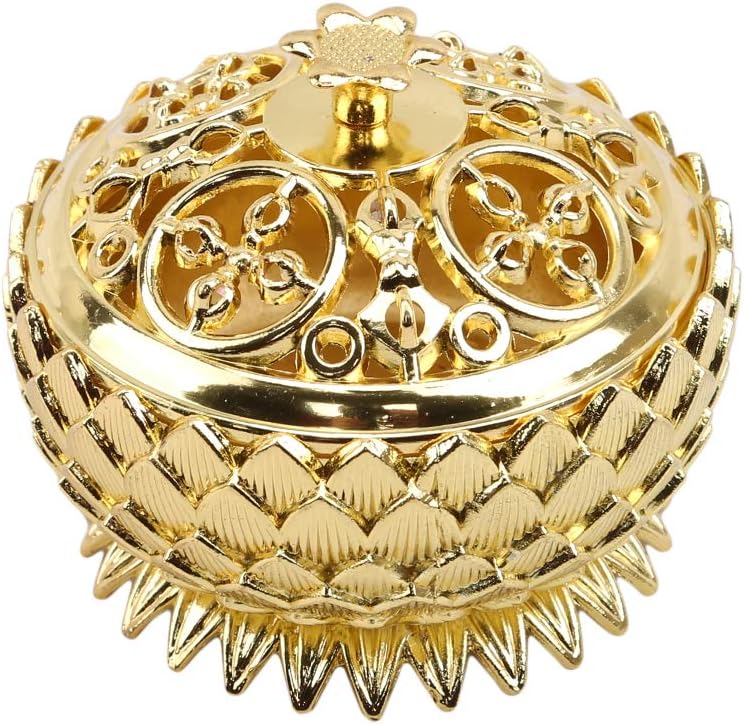 Iumer Lotus Flower Incense Burner Vintage Incense Burner Bowl Cone Incense Holder Home Decor,Gold