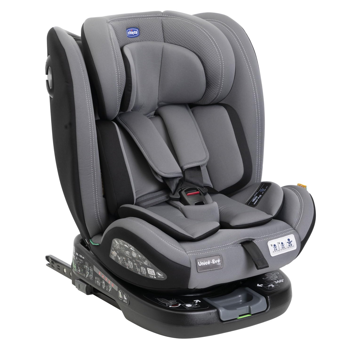 Chicco Unico Evo I-Size, Seggiolino Auto 0-36 Kg, omologato ECE R129/03, Isofix Girevole A 360° E Reclinabile, Gruppo 0+/1/2/3 Da 0 A 12 Anni da 0 a 12 anni Grigio