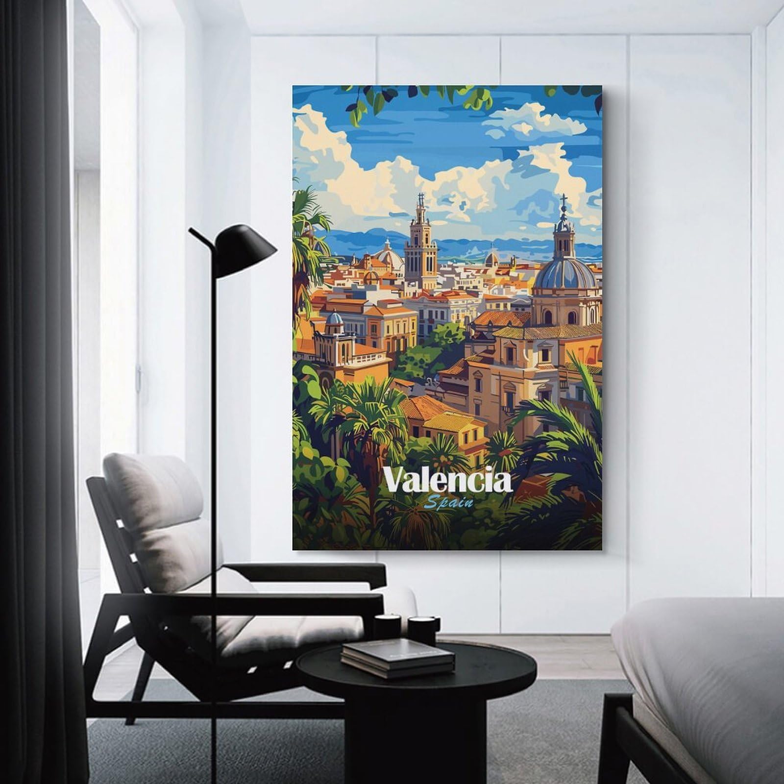 Junmoney Valencia Cityscape Hanging Wall Art 24x36inch(60x90cm), for New Homes, Bedrooms Or Workspaces, Thoughtful Wall Decor for Art Lovers