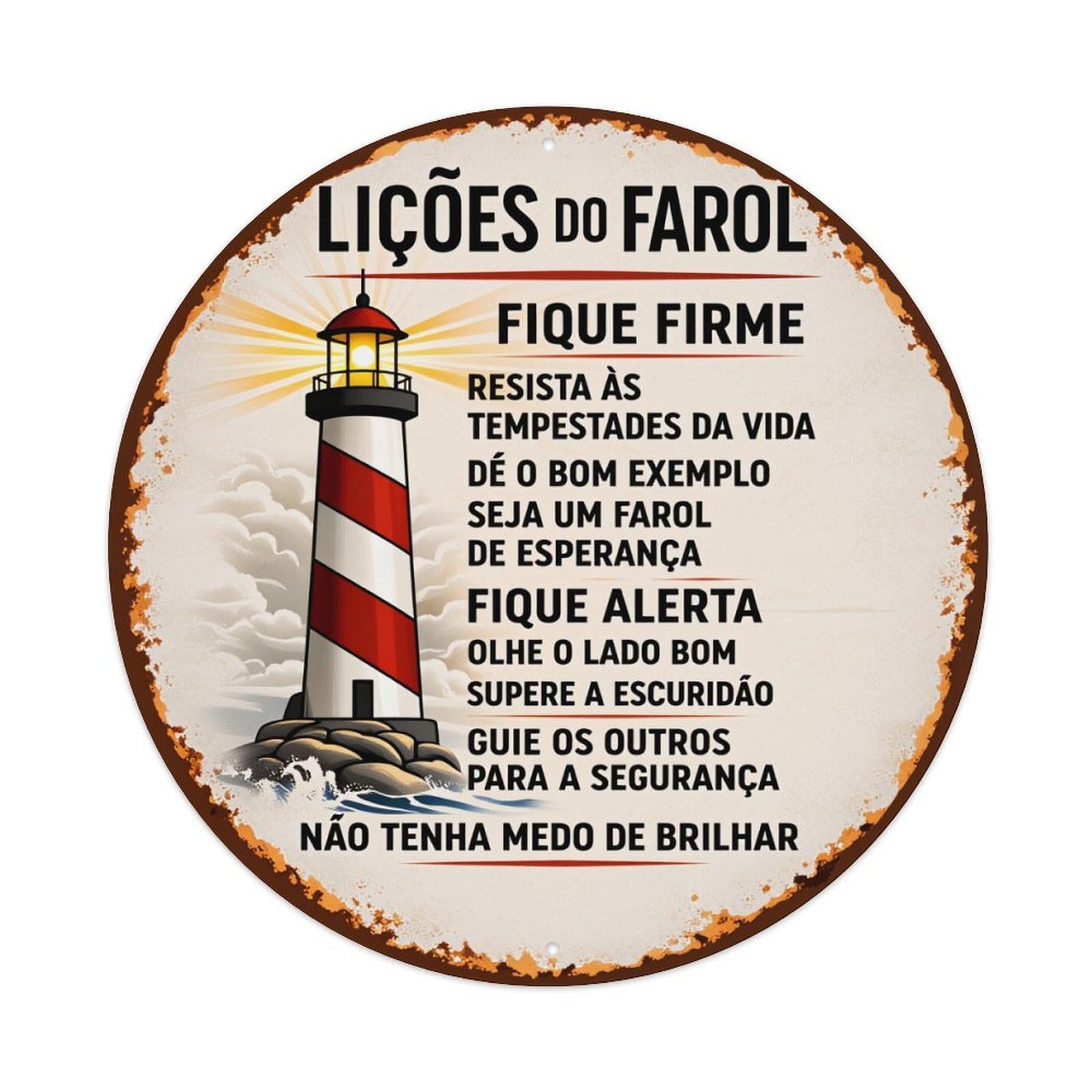 Wmlzdnwr Vintage Lighthouse With Red And White Stripes Sunlight Clouds Round Tin Sign,Retro Wall Art,Metal Poster For Home, Bar, Garage, Cafe, Rustic Indoor & Outdoor Decor, 8X8 Inches