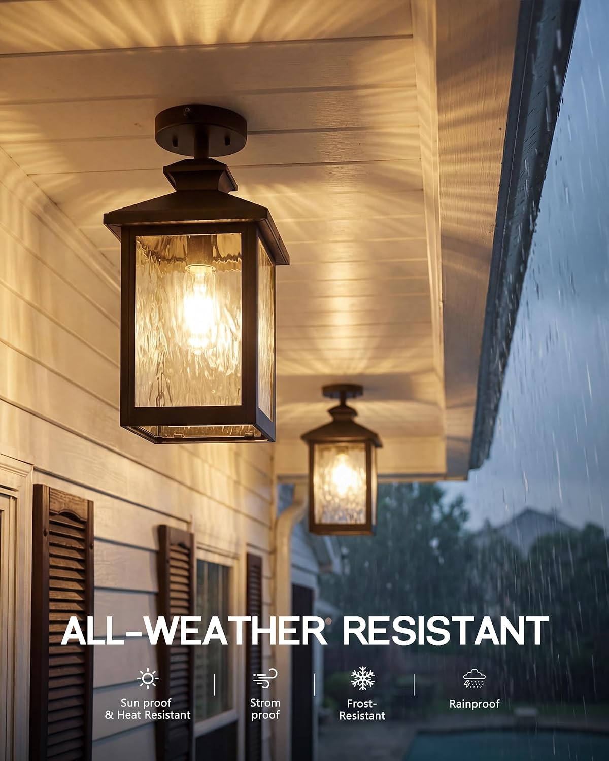 FEMILA Dusk to Dawn Semi Flush Mount Ceiling Light, 16" ORB Ceiling Light FIxtures for Porch, Garage, Entryway, Hallway, E26 Base, Water Ripple Glass 4FYX88F-L SE ORB-SW