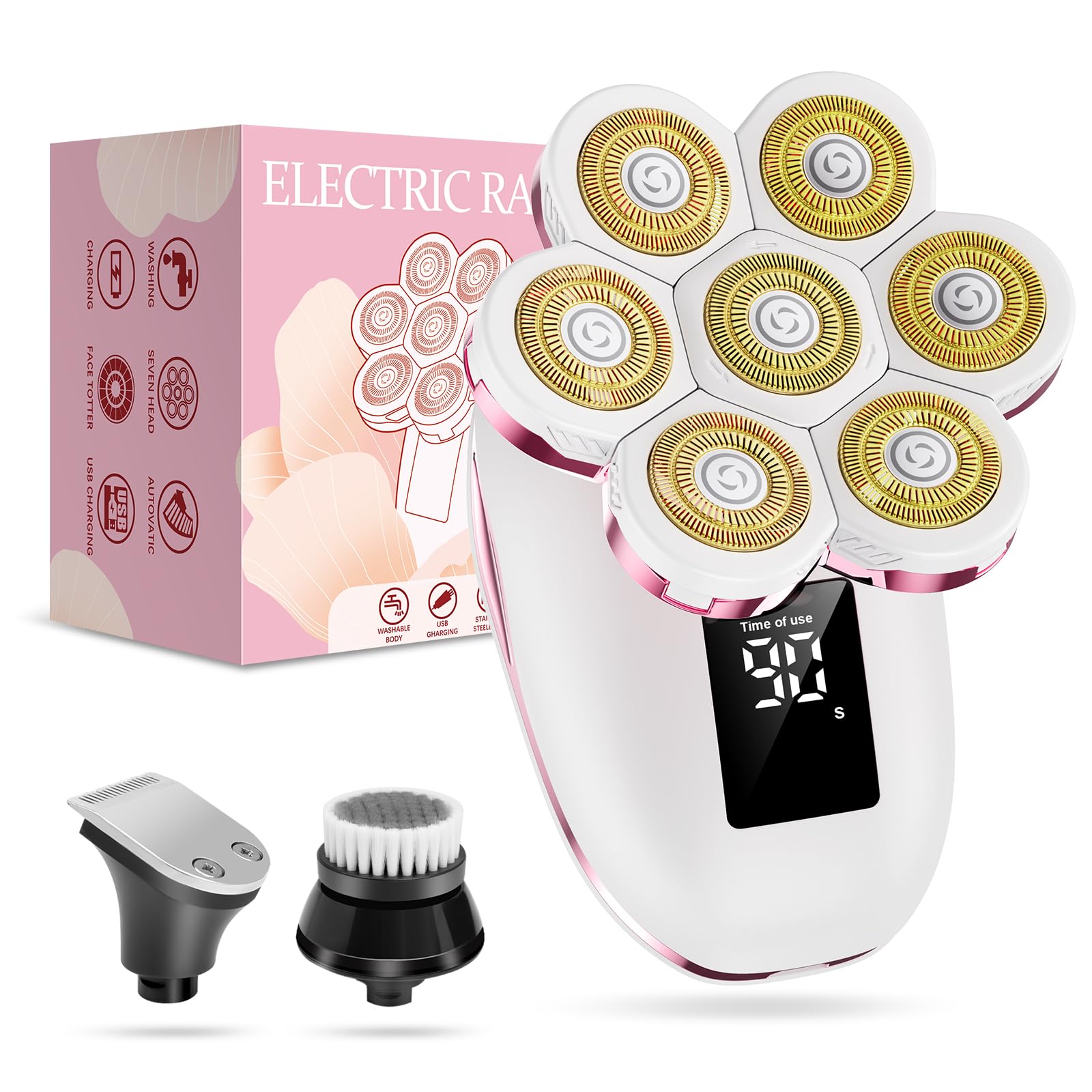 3-in-1 Electric Razors for Women,Bikini Trimmer for Women,7D Painless Electric Shaver with Facial Cleansing Brush,Gifts for Women, Hair Remover for Legs Water Resistant Wet/Dry(Pale Pink)
